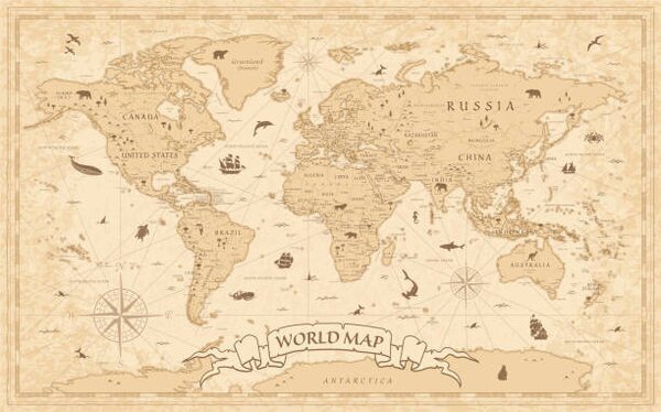 Mappa World Map Vintage Old-Style - vector - layers, dikobraziy