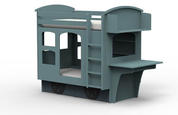 Letto a castello wagon di mathy by bols con scrivania e mensola, colore grigio tempesta