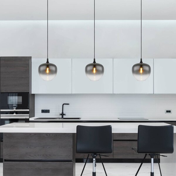 Globo Lampada a sospensione in vetro Maxy, dimmerabile, Alluminio / Grigio / Zincato, Soggiorno / Sala da pranzo, Vetro, Lampada a sospensione