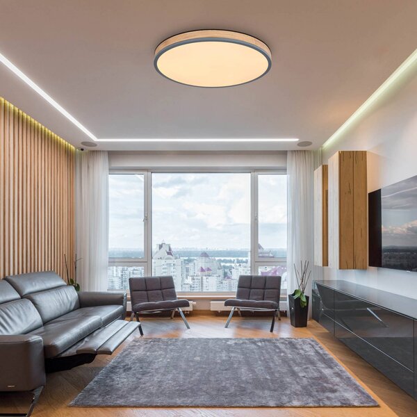 Globo Plafoniera soffitto Doro, dimmerabile, Legno scuro, Soggiorno / Sala da pranzo, Legno, Moderno, Plafoniera