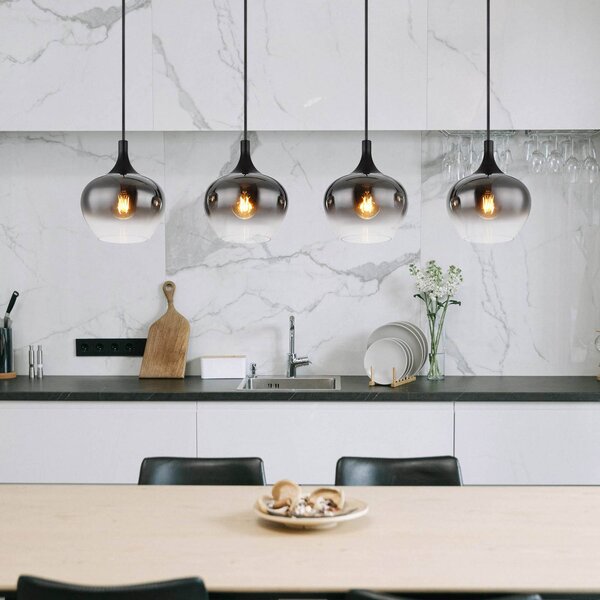 Globo Lampada a sospensione in vetro Maxy, dimmerabile, Alluminio / Grigio / Zincato, Soggiorno / Sala da pranzo, Vetro, Lampada a sospensione