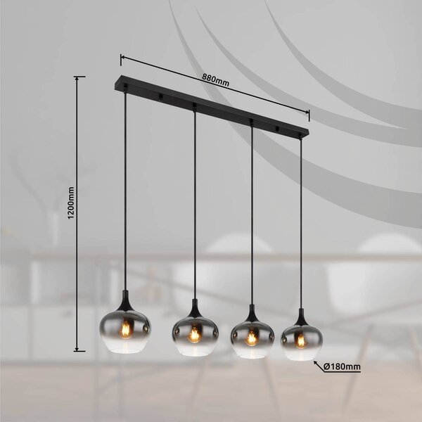 Globo Lampada a sospensione in vetro Maxy, dimmerabile, Alluminio / Grigio / Zincato, Soggiorno / Sala da pranzo, Vetro, Lampada a sospensione
