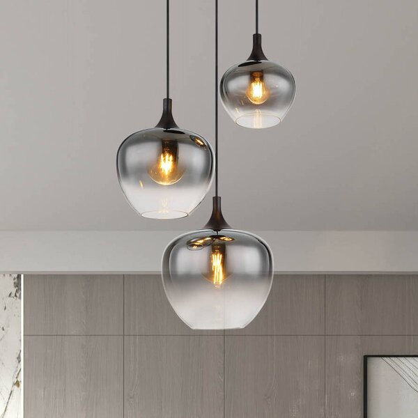 Globo Lampada a sospensione in vetro Maxy, dimmerabile, Alluminio / Grigio / Zincato, Soggiorno / Sala da pranzo, Vetro, Lampada a sospensione