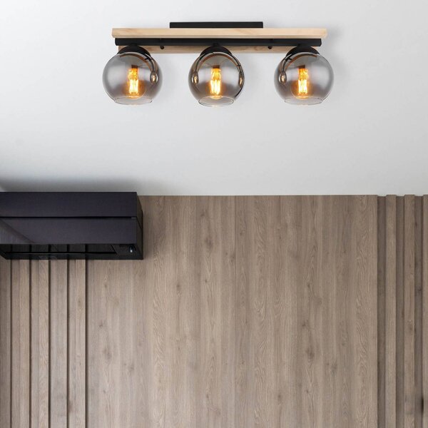 Globo Plafoniera soffitto Conni, dimmerabile, Alluminio / Grigio / Zincato, Soggiorno / Sala da pranzo, Legno, Plafoniera