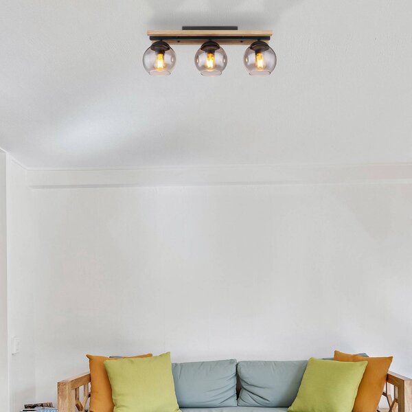 Globo Plafoniera soffitto Conni, dimmerabile, Alluminio / Grigio / Zincato, Soggiorno / Sala da pranzo, Legno, Plafoniera
