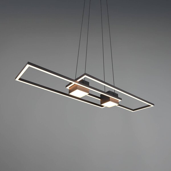 Trio Lighting Lampada LED a sospensione Albany, nera, 100 x 28 cm, alluminio CCT dimmerabile, Nero, Soggiorno / Sala da pranzo, Alluminio, Moderno