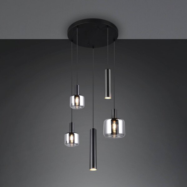 Trio Lighting Lampada a sospensione in vetro Mataro, dimmerabile, Cromo / Argento, Soggiorno / Sala da pranzo, Vetro, Moderno, Lampada a sospensione