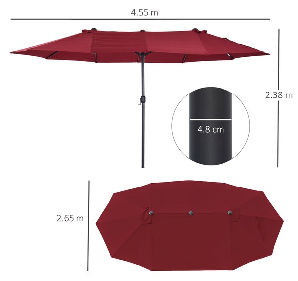 Outsunny Ombrellone da Giardino Doppio Tettucio Impermeabile con Apertura a Manovella, Anti-UV Rosso 460x270x240cm | Aosom Italy|Aosom