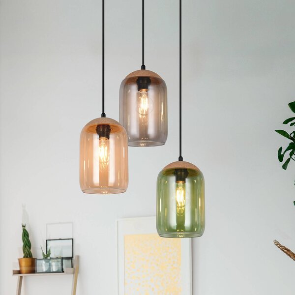 Trio Lighting Lampada a sospensione in vetro Cork, dimmerabile, Multicolore, Soggiorno / Sala da pranzo, Vetro, Moderno, Lampada a sospensione