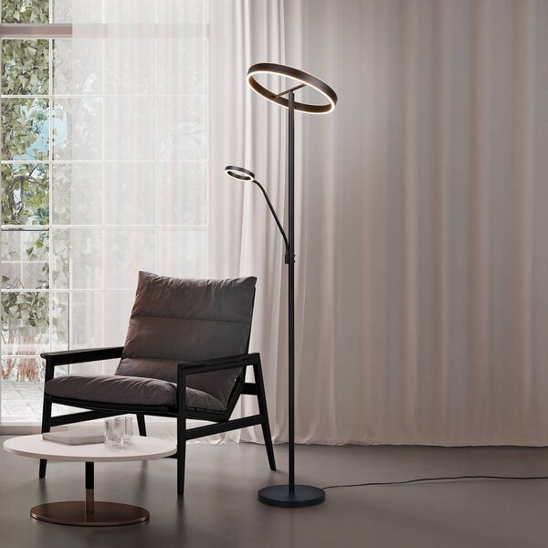 Trio Lighting Lampada da terra a LED Willis, dimmerabile, Nero, Soggiorno / Sala da pranzo, Metallo, Moderno, Lampada LED da terra