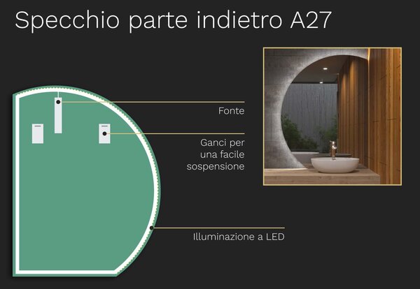 Specchio atipico con illuminazione a LED A27