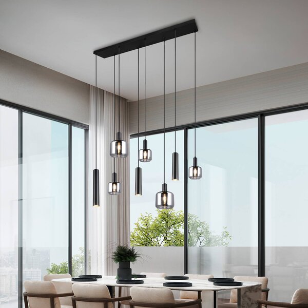 Trio Lighting Lampada a sospensione in vetro Mataro, dimmerabile, Cromo / Argento, Soggiorno / Sala da pranzo, Vetro, Moderno, Lampada a sospensione