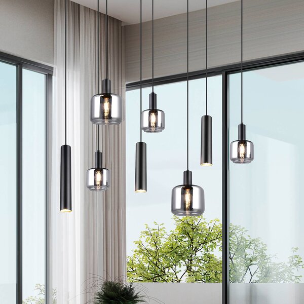 Trio Lighting Lampada a sospensione in vetro Mataro, dimmerabile, Cromo / Argento, Soggiorno / Sala da pranzo, Vetro, Moderno, Lampada a sospensione