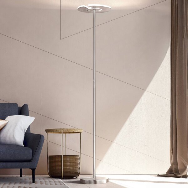 FISCHER & HONSEL Lampada da terra con luce lettura Dent, dimmerabile, Alluminio / Grigio / Zincato, Soggiorno / Sala da pranzo, Metallo, Moderno, Lampada LED da terra