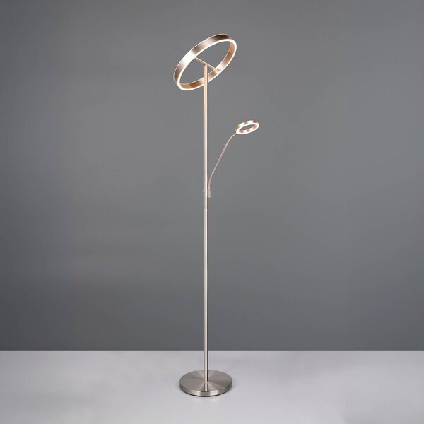 Trio Lighting Lampada da terra a LED Willis, dimmerabile, Alluminio / Grigio / Zincato, Soggiorno / Sala da pranzo, Metallo, Moderno, Lampada LED da terra
