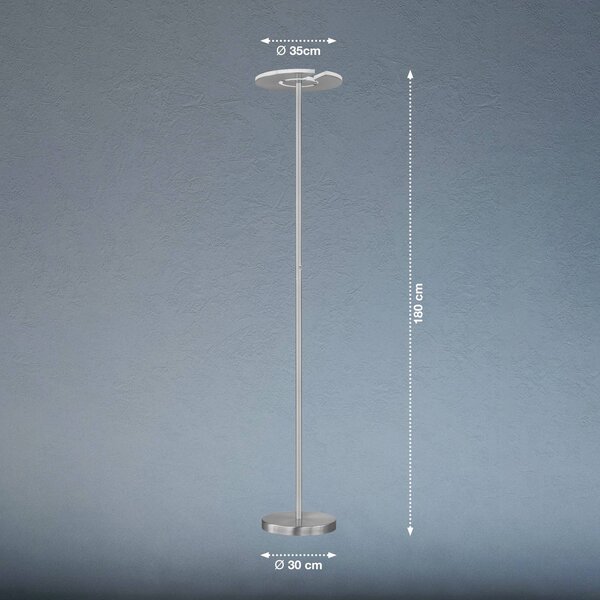 FISCHER & HONSEL Lampada da terra con luce lettura Dent, dimmerabile, Alluminio / Grigio / Zincato, Soggiorno / Sala da pranzo, Metallo, Moderno, Lampada LED da terra