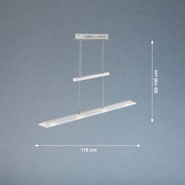 FISCHER & HONSEL Lampada LED a sospensione Tenso, nichel, 115 cm, metallo, CCT, dimmer dimmerabile, Alluminio / Grigio / Zincato, Soggiorno / Sala da pranzo, Metallo, Moderno