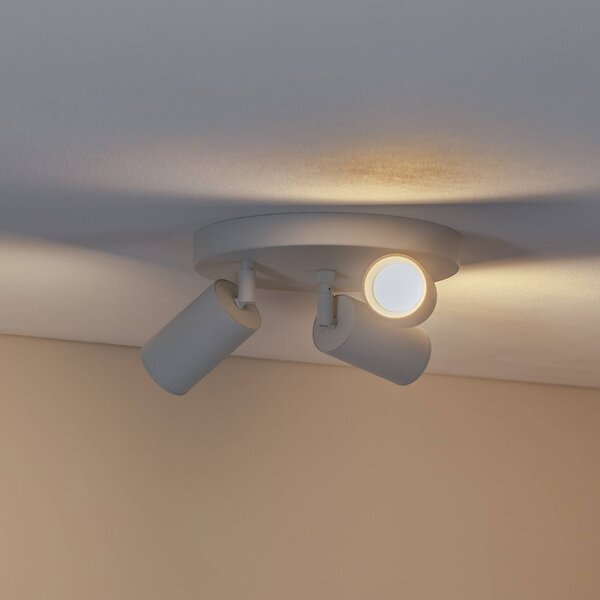 Argon Faretto da soffitto Sado, bianco, acciaio, orientabile, a 3 luci rotondo dimmerabile, Bianco / Opale, Soggiorno / Sala da pranzo, Metallo, Moderno, Faretto alogeno