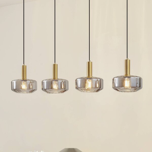 Lampada a sospensione in vetro Hildur Lindby, dimmerabile, Alluminio / Grigio / Zincato, Soggiorno / Sala da pranzo, Vetro, Lampada a sospensione