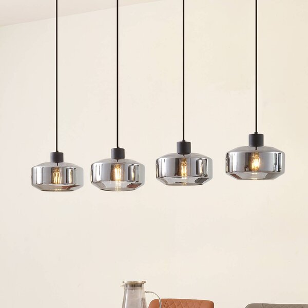 Lampada a sospensione in vetro Hildur Lindby, dimmerabile, Alluminio / Grigio / Zincato, Soggiorno / Sala da pranzo, Vetro, Lampada a sospensione