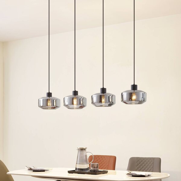 Lampada a sospensione in vetro Hildur Lindby, dimmerabile, Alluminio / Grigio / Zincato, Soggiorno / Sala da pranzo, Vetro, Lampada a sospensione