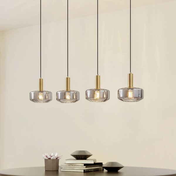 Lampada a sospensione in vetro Hildur Lindby, dimmerabile, Alluminio / Grigio / Zincato, Soggiorno / Sala da pranzo, Vetro, Lampada a sospensione