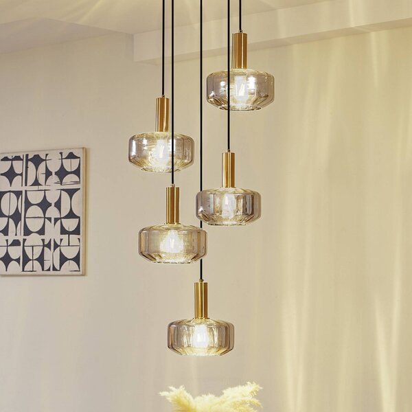 Lampada a sospensione in vetro Hildur Lindby, dimmerabile, Alluminio / Grigio / Zincato, Soggiorno / Sala da pranzo, Vetro, Lampada a sospensione