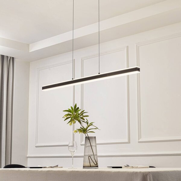 Lucande lampada LED a sospensione Pendolo, nero, alluminio, 120 cm Lucande, dimmerabile, Nero, Soggiorno / Sala da pranzo, Alluminio, Moderno