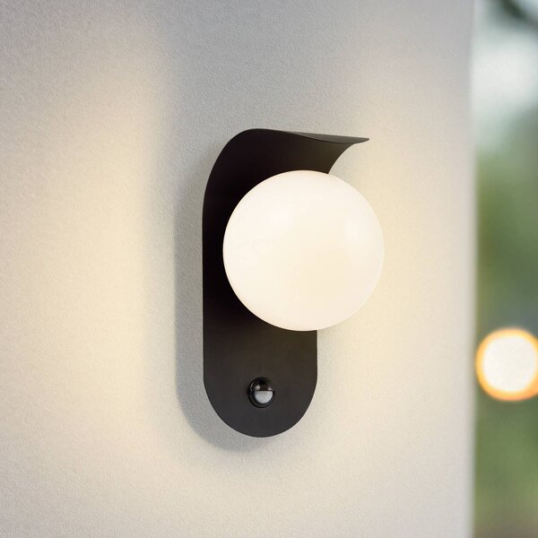 Lindby Applique da esterni LED, sensore, nero/bianco, alluminio Lacie, Nero, Alluminio, Moderno