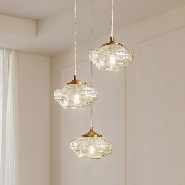 Lampada a sospensione in vetro Piatra Lindby, dimmerabile, Crema / Ambra, Soggiorno / Sala da pranzo, Vetro, Moderno, Lampada a sospensione