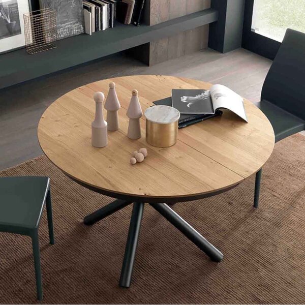 Altacom fahrenheit round tavolo rotondo allungabile disponibile in due finiture e più dimensioni, finiture rovere natura, misure piano cm: altezza 75 - diametro 120 allungabile fino a 270