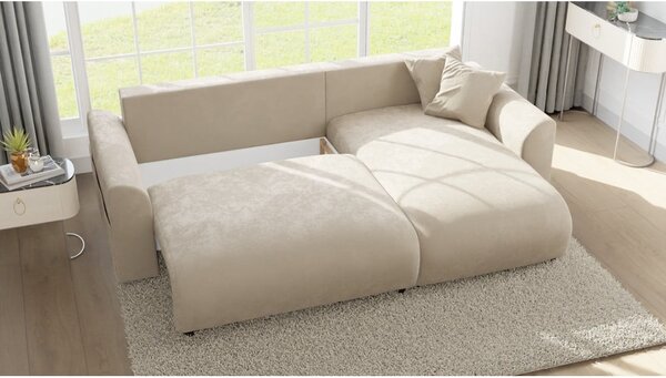 Divano angolare beige in velluto (variabile) Lorine - Ropez