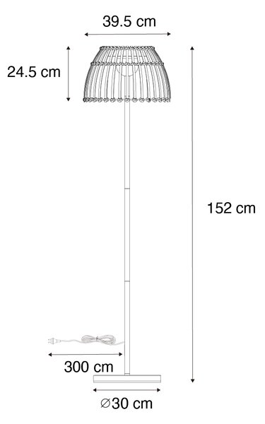 Lampada da terra rurale nera con bambù incluso LED - Kaiser