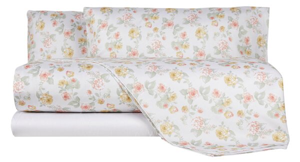 Completo letto in raso di puro cotone Romance Pesca - SINGOLO