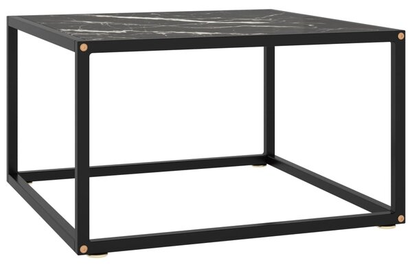 Tavolino da Salotto Nero con Vetro Marmo Nero 60x60x35 cm