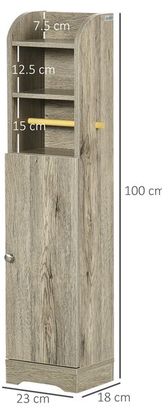 Kleankin Mobile Bagno moderno in Truciolato con 2Ripiani in3 posizioni e Armadietto a 2 livelli, incluso Portarotolo, 23x18x100cm, Grigio|Aosom Italy