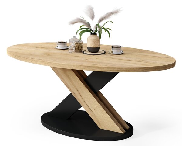 Tavolino da salotto ovale LOXA Rovere Craft Dorato / Nero - TAVOLINO DA SALOTTO 120x65 cm