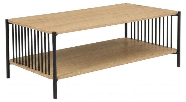 Tavolino WOHNLING, 110x60 cm, effetto legno di quercia, rettangolare, tavolino da divano, struttura in metallo, tavolino da soggiorno, superficie di appoggio, tavolino da salotto, spazio contenitivo, tavolino ausiliario, tavolino da caffè
