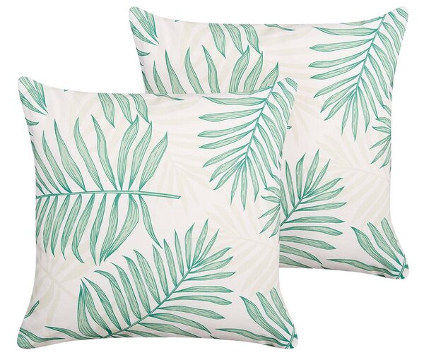 Set di 2 cuscini da esternio in tessuto di poliestere beige e verde con motivo a foglia di palma 45 x 45 cm esterno interno giardino Beliani