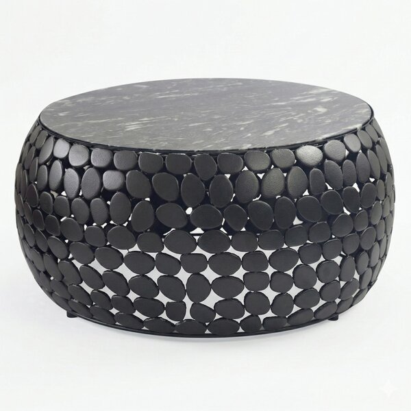 Tavolino da salotto WOHNLING, design rotondo, diametro 65 cm, struttura in alluminio, piano in marmo nero. Tavolino da salotto in alluminio e metallo, ideale come tavolino accanto al divano