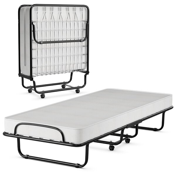 Costway Letto pieghevole a scomparsa con materasso in Memory Foam struttura a U 4 ruote universali, Letto portatile
