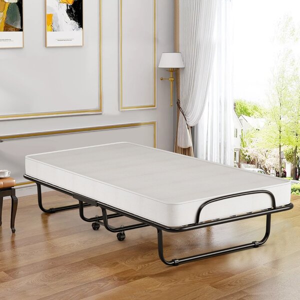 Costway Letto pieghevole a scomparsa con materasso in Memory Foam struttura a U 4 ruote universali, Letto portatile