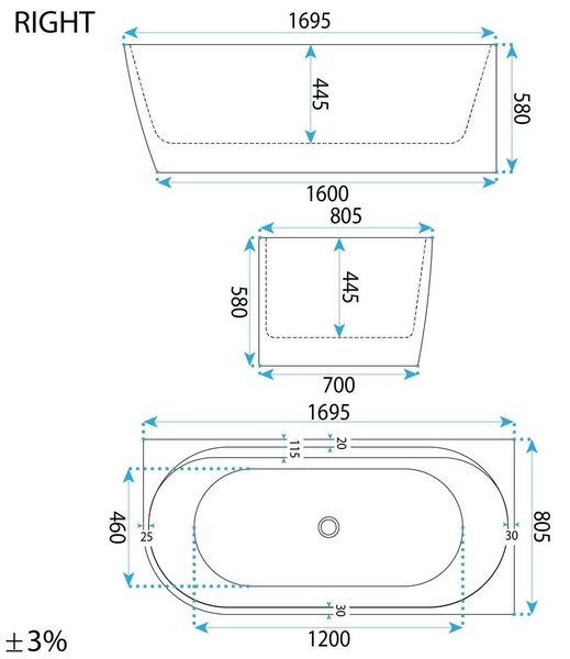 Vasca bagno Rea Marion Right 170cm