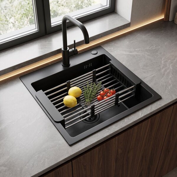 Lavello in acciaio con set di accessori 3 pz. REA Leo 40 Black