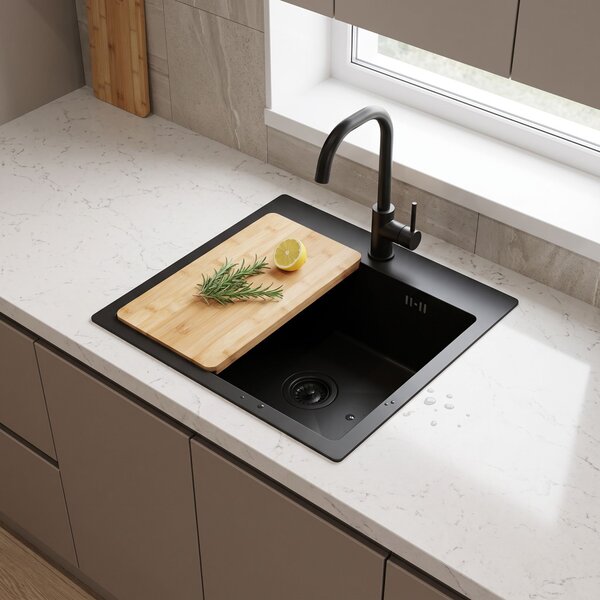Lavello in acciaio con set di accessori 3 pz. REA Leo 40 Black