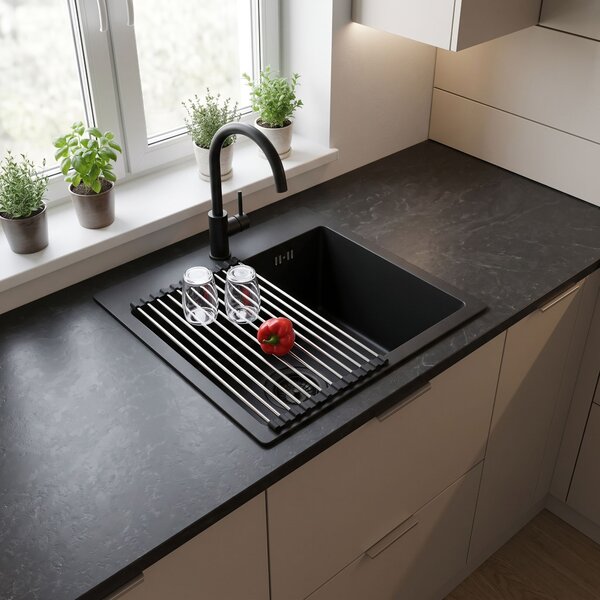 Lavello in acciaio con set di accessori 3 pz. REA Leo 40 Black