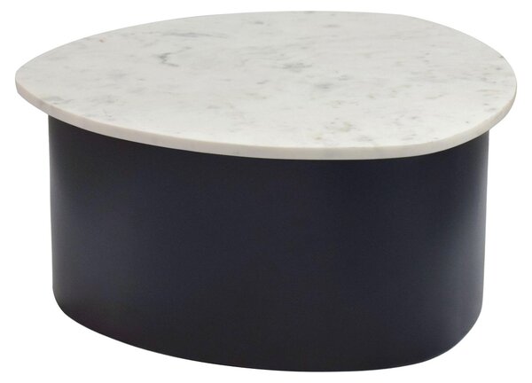 Tavolino da salotto WOHNLING, nero, 63 cm, con piano in marmo bianco. Tavolino da salotto in alluminio, forma organica, ideale come tavolino da divano. Realizzato a mano