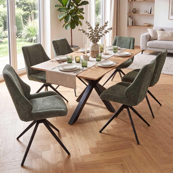 Set di 6 sedie da pranzo HWC-O48, sedia da cucina, girevole con ritorno automatico, rivestita in tessuto chenille (320g/m²), Öko-Tex, colore verde