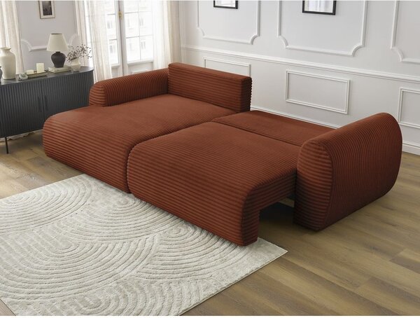 Divano angolare color mattone allungabile (con penisola a sinistra) con rivestimento in velluto a coste Lucien – Bobochic Paris