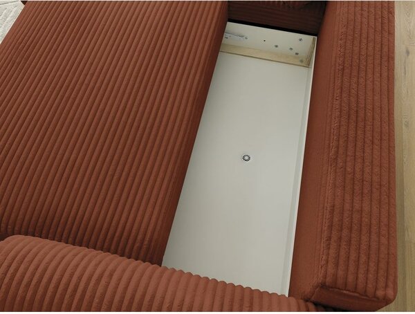 Divano angolare color mattone allungabile (con penisola a sinistra) con rivestimento in velluto a coste Lucien – Bobochic Paris